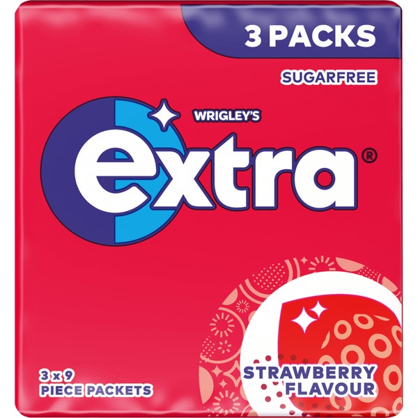 EXTRA Strawberry Flavour Chewing Gum Sugarfree Multipack 3 x 9 Pieces