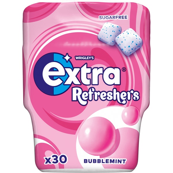 EXTRA Refreshers Bubblemint Sugarfree Chewing Gum Bottle 30 pieces Extra