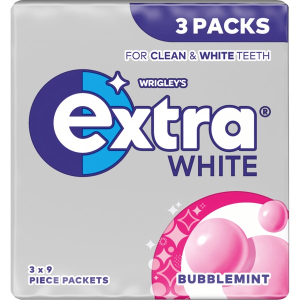 EXTRA White Bubblemint Chewing Gum Sugarfree Multipack 3 x 9 Pieces
