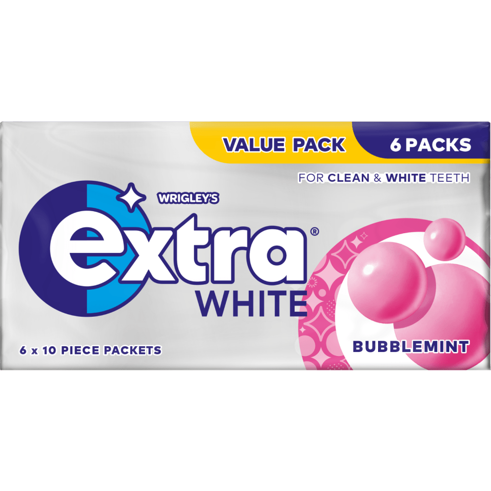 EXTRA White Bubblemint Chewing Gum Sugarfree Multipack 6 x 10 Pieces