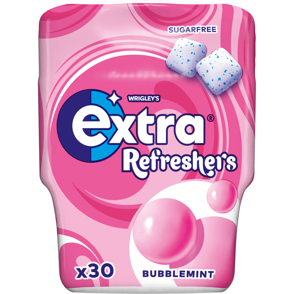 EXTRA Refreshers Bubblemint Sugarfree Chewing Gum Bottle 30 pieces