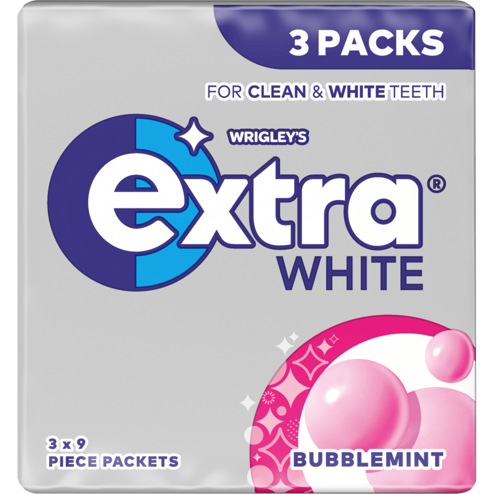 EXTRA White Bubblemint Chewing Gum Sugarfree Multipack 3 x 9 Pieces